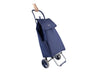 Sachi 'Swift' Shopping Trolley - A navy blue shopping trolley featuring a large fabric bag, wheels, and a handle for easy maneuvering.