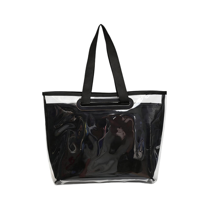 Tote Bag With Detachable PVC Cover - A black tote bag features a detachable PVC cover and sturdy handles. It has a transparent design with black accents.
