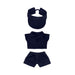 Plush Doll Racing Suit Set (15–17cm Doll) - A navy blue plush doll racing suit set featuring a visor, shirt, and shorts, suitable for 15–17cm dolls.