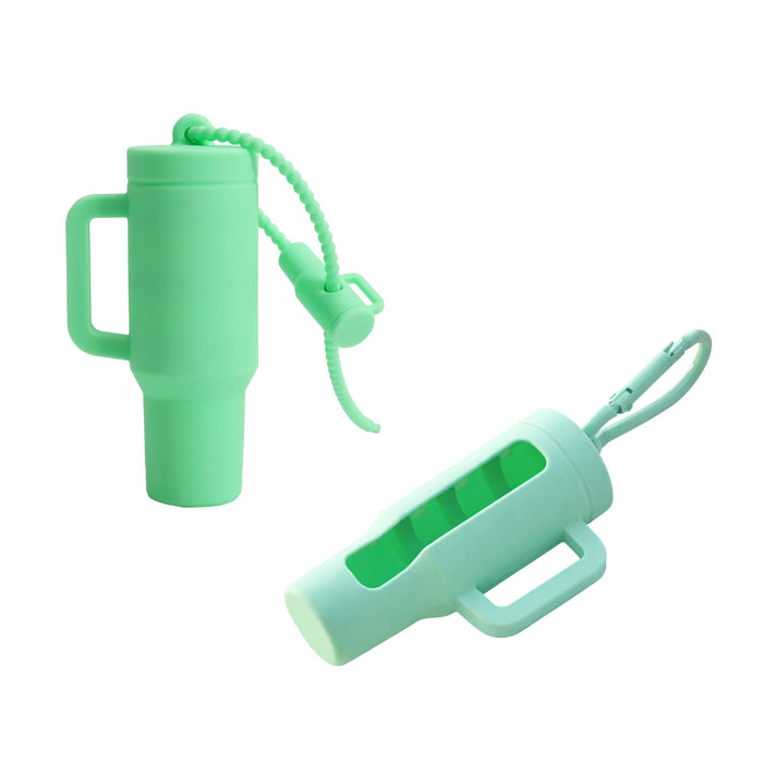 Lip Balm Holder Keychain - A green lip balm holder keychain featuring a handle and a secure attachment for easy carrying.