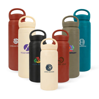 350ML/500ML Double Wall Stainless Steel Drink Bottle with Handle - A drink bottle collection featuring 350ML and 500ML double wall stainless steel options in various colours with handles and logos.