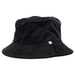 Atlanta Cord Bucket Hat - A black cord bucket hat with a brand logo on the side, featuring a wide brim and a textured fabric.