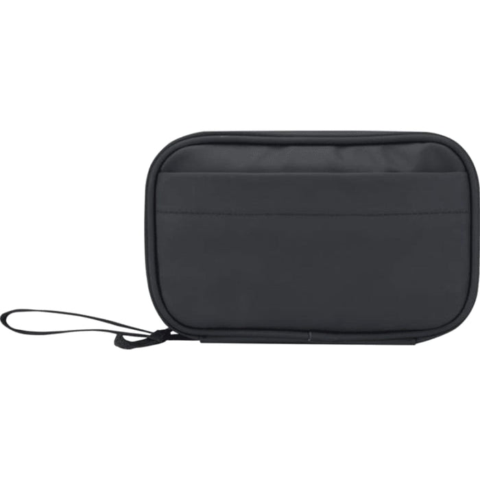 Resi Plus GRS Recycled Tech Pouch 1L - A black tech pouch with a zip closure and a wrist strap, featuring a textured fabric. It has a logo on the front.