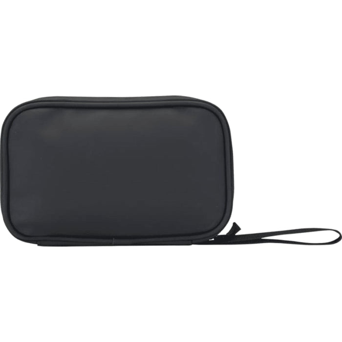 Resi Plus GRS Recycled Tech Pouch 1L - A black recycled tech pouch with a zip closure and a carrying strap, featuring a simple design.