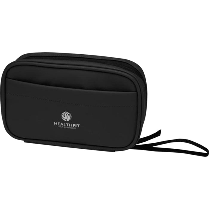 Resi Plus GRS Recycled Tech Pouch 1L - A black tech pouch with a zippered compartment and an exterior pocket. It features a logo on the front.
