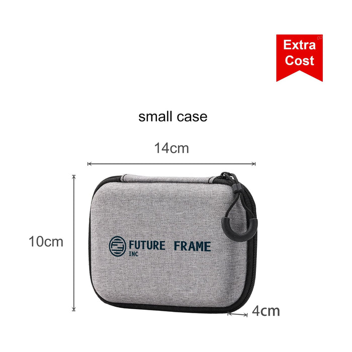5000mah Square Power Bank - A small grey case with a zipper, featuring a logo on the front, measuring 14cm by 10cm by 4cm.
