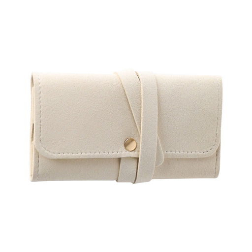 Synthetic Leather Jewellery Bag - A synthetic leather jewellery bag in a soft cream colour, featuring a secure closure and a sleek design.