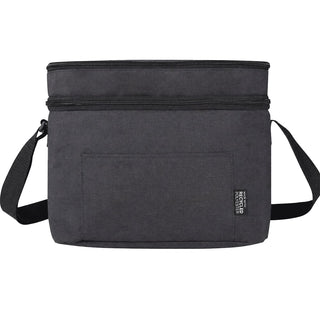 Tundra GRS RPET Double Compartment Cooler Bag 13L - A dark grey double compartment cooler bag with a shoulder strap and a front pocket. It features a logo.