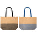 Paper Straw Large Zipped Tote - 21L - Large zipped tote bag featuring a natural tone with a black and blue patterned bottom. Includes two handles.