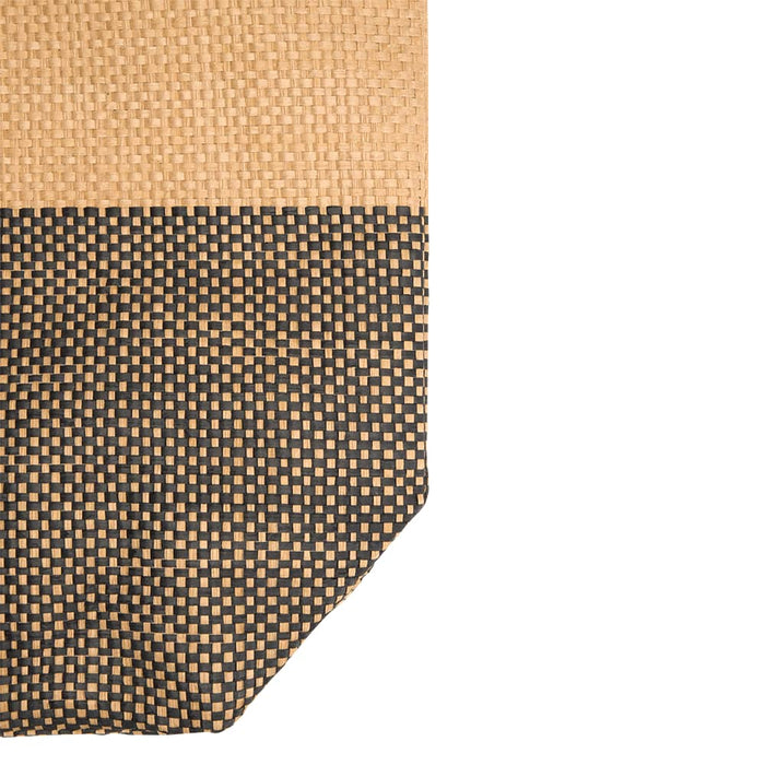 Paper Straw Large Zipped Tote - 21L - A large tote bag featuring a woven design in beige and black, with a textured surface and a logo.