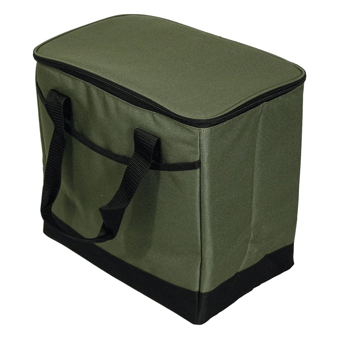 Chill Out 2.0 36 Can Cooler - 20L - A drink cooler in dark green with black accents, featuring handles for easy carrying. It has a zippered top and a branding logo.