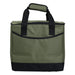 Chill Out 2.0 36 Can Cooler - 20L - A green cooler bag with a black bottom and sturdy handles, featuring a front pocket and a logo.