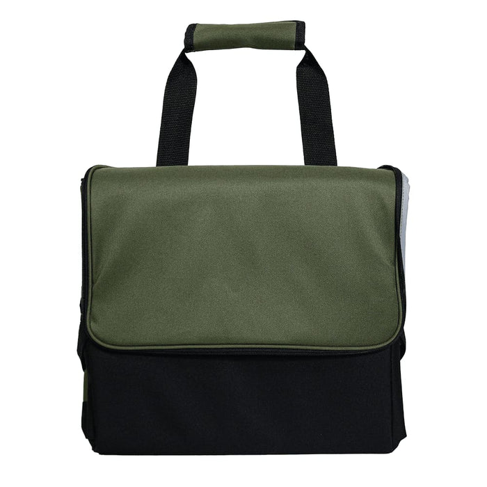 Chill Out 2.0 36 Can Cooler - 20L - A green and black cooler bag with a flap and a handle, featuring a logo on the front.