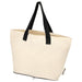 Sierra Foldable GRS Recycled  Cotton Tote Bag - A cream-coloured tote bag with black handles. Features a logo and a zip closure at the base.