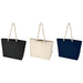 Florida GRS Recycled Beach Tote Bag - A tote bag in black, cream, and navy, featuring rope handles and a simple design. It has a logo on one side.