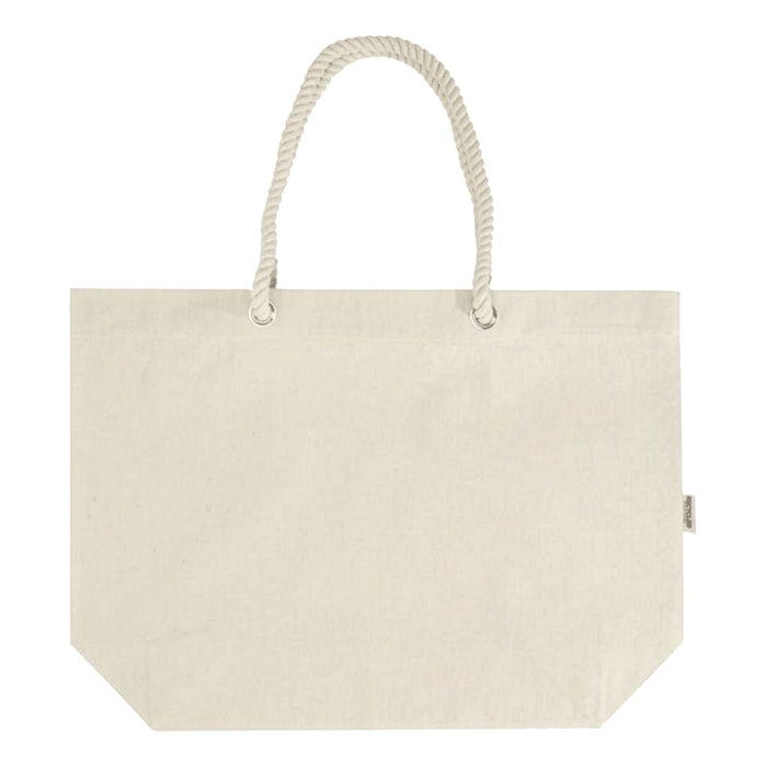Florida GRS Recycled Beach Tote Bag - A large, light-coloured tote bag with rope handles and a branded tag.