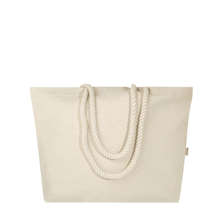 Florida GRS Recycled Beach Tote Bag - A cream beach tote bag with thick rope handles, featuring a logo.
