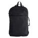 Rime Backpack - A black backpack with a zippered front pocket and two side straps. It features a top handle and a minimalist design.