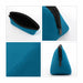 Neoprene Cosmetic Bag - A teal neoprene cosmetic bag with a black zipper, featuring a triangular design and interior lining.