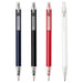 Spectrum Recycled Aluminium Ballpoint Pen - A set of four ballpoint pens in navy, black, red, and white, featuring clear barrels and branding.