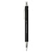 Spectrum Recycled Aluminium Ballpoint Pen - A black recycled aluminium ballpoint pen with a clip and a logo on the barrel.
