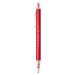 Spectrum Recycled Aluminium Ballpoint Pen - A red recycled aluminium ballpoint pen with a clear barrel and a clip, featuring a logo.