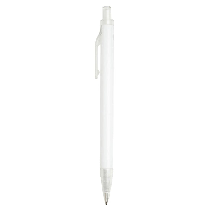 Spectrum Recycled Aluminium Ballpoint Pen - A white recycled aluminium ballpoint pen with a clear grip and clip, featuring a logo on the barrel.