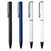 Verton Recycled Aluminium Twist Ballpoint Pen - A collection of four ballpoint pens in black, blue, and white, featuring a sleek design and a clip.