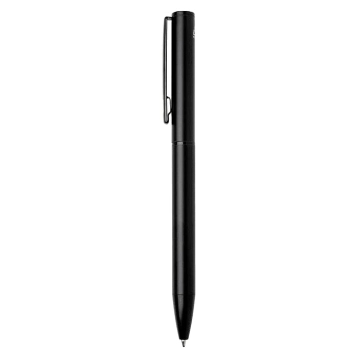 Verton Recycled Aluminium Twist Ballpoint Pen - A black ballpoint pen made from recycled aluminium, featuring a sleek design and clip for easy attachment.