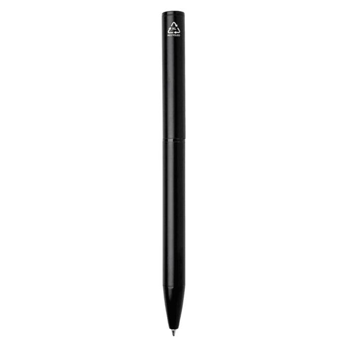 Verton Recycled Aluminium Twist Ballpoint Pen - A black twist ballpoint pen made from recycled aluminium, featuring a logo on the top.