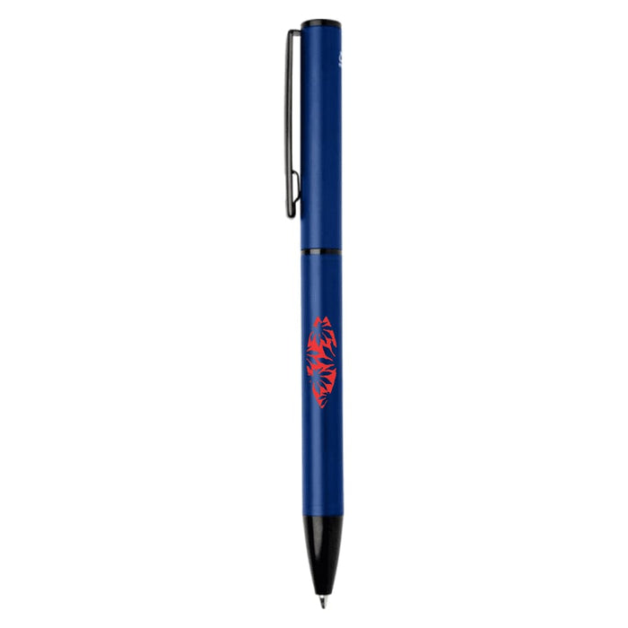 Verton Recycled Aluminium Twist Ballpoint Pen - A blue ballpoint pen with a sleek design and a logo on its surface.