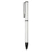 Verton Recycled Aluminium Twist Ballpoint Pen - A white and black recycled aluminium twist ballpoint pen with a clip and branding.