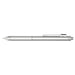 Tine 4-in-1 Gravity Recycled Stainless Steel Pen - A silver stainless steel pen featuring a sleek design, with a clip and a textured grip, along with a logo.