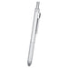 Tine 4-in-1 Gravity Recycled Stainless Steel Pen - A silver recycled stainless steel pen with a textured grip and a clip, featuring a logo.