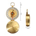 Luminous Compass - A brass compass with a decorative dial, featuring a magnifying glass and a ring for attachment, measuring 5cm by 2cm.