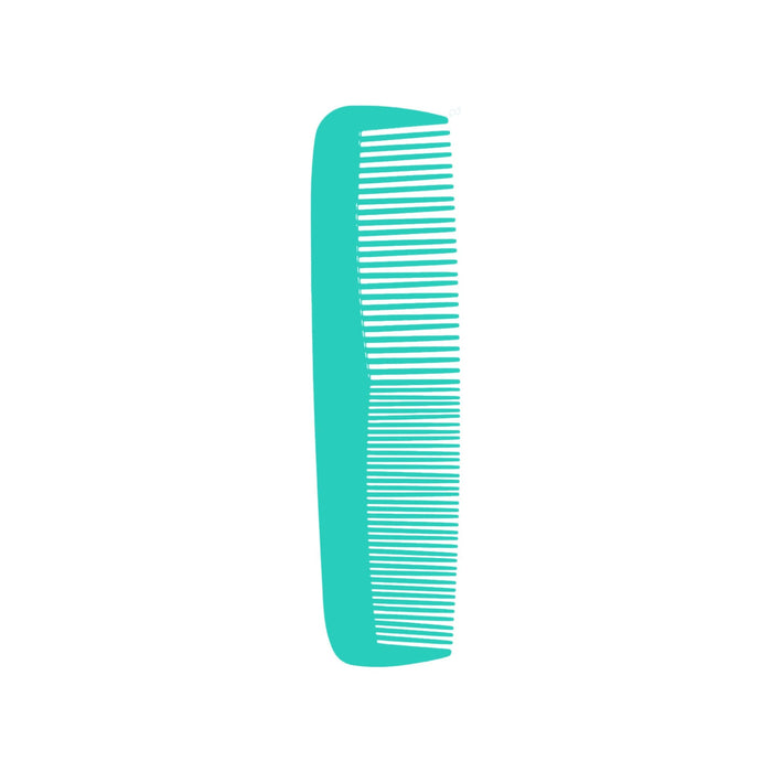 Custom Blended-Tooth Comb - A custom blended tooth comb in a bright turquoise colour with fine and wide teeth. It features a logo.