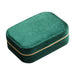 Velvet Jewellery Box with Compartment - A green velvet jewellery box with a compartment and gold zipper detailing. Features a soft textured surface.