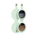 Round Folding Pocket Mirror - A round folding pocket mirror in mint green with two reflective surfaces and a logo on the side.