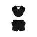 Plush Doll Racing Suit Set (10cm Doll) - A black racing suit set for a 10cm plush doll, including a cap and shorts. Features a branded logo.