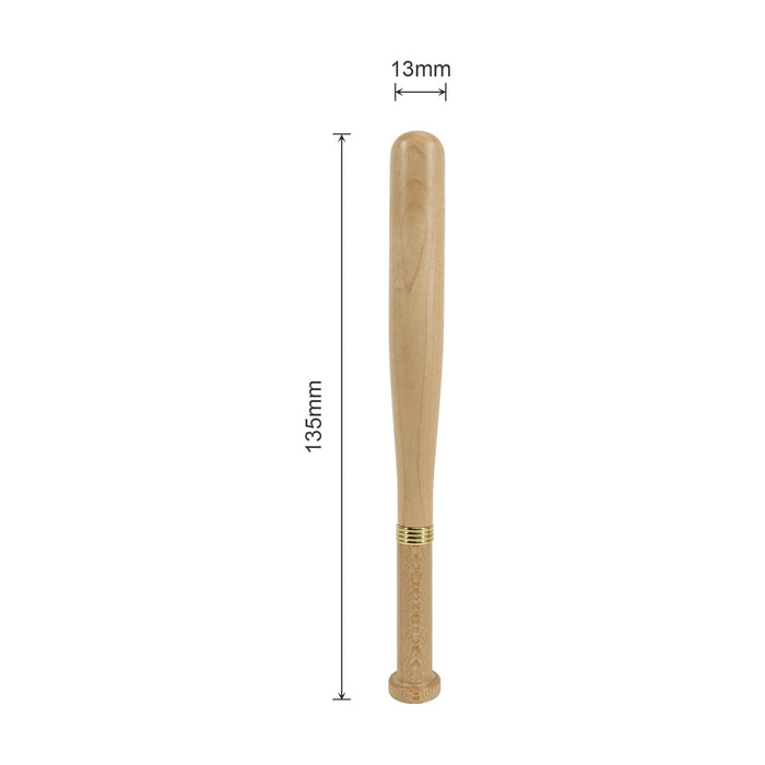 Commercial Baseball Bat Shape Pen - A baseball bat-shaped pen in wood finish, measuring 135mm in length and 13mm in diameter, featuring a logo.