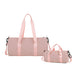 Bucket Duffle Bag With Wide Straps - A pink bucket duffle bag with wide straps, featuring a large bag and a smaller matching bag.