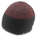 Ridge Beanie - A black and red striped beanie featuring a logo on the side, designed for headwear.
