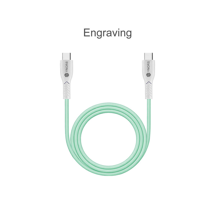 100W Fast Charging Cable - A mint green 100W Fast Charging Cable with USB-C connectors at both ends, featuring a logo on one side.