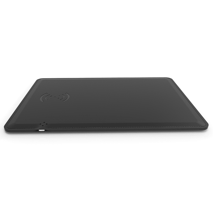 Wireless Charging Mouse Pad - A wireless charging mouse pad in sleek black, featuring a subtle logo and a smooth surface for easy use.