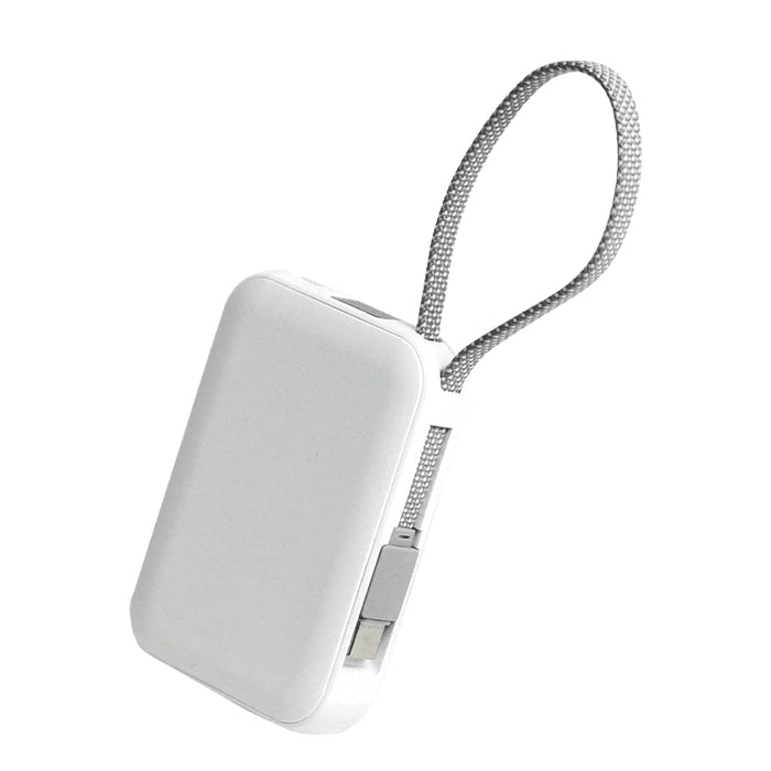 Orbit Magnetic Power Bank 5000mAh - A white power bank with a grey strap, featuring a compact design and a logo on its surface.
