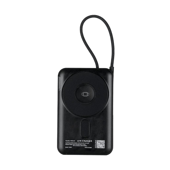 Eclipse Magnetic Power Bank 10000mAh - A black magnetic power bank with a looped strap and a circular charging area on the front.