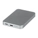 Quantum Pro Power Bank w/ Semi-Solid State Battery 5000mAh - A silver power bank with a semi-solid state battery, featuring USB ports and an indicator light.