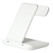 Axis 3 in 1 Wireless Charger - A white 3-in-1 wireless charger with a stand and an attachment for charging smart devices. It features a logo.