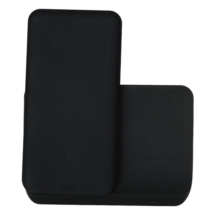Axis 3 in 1 Wireless Charger - A black 3 in 1 wireless charger with a sleek design, featuring a branding logo.