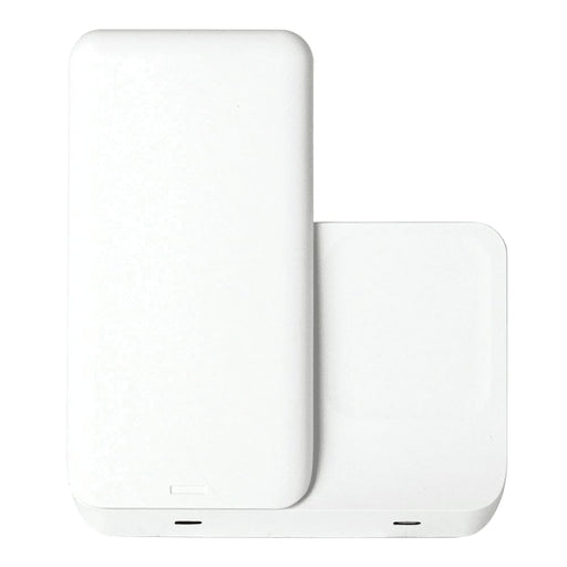 Axis 3 in 1 Wireless Charger - A white 3 in 1 wireless charger with a sleek, minimalist design and a logo on its surface.